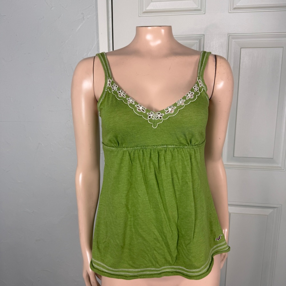 Vintage Y2K Hollister Babydoll Cami Large Shirt Eyelet Tank Top Cotton Knit B20